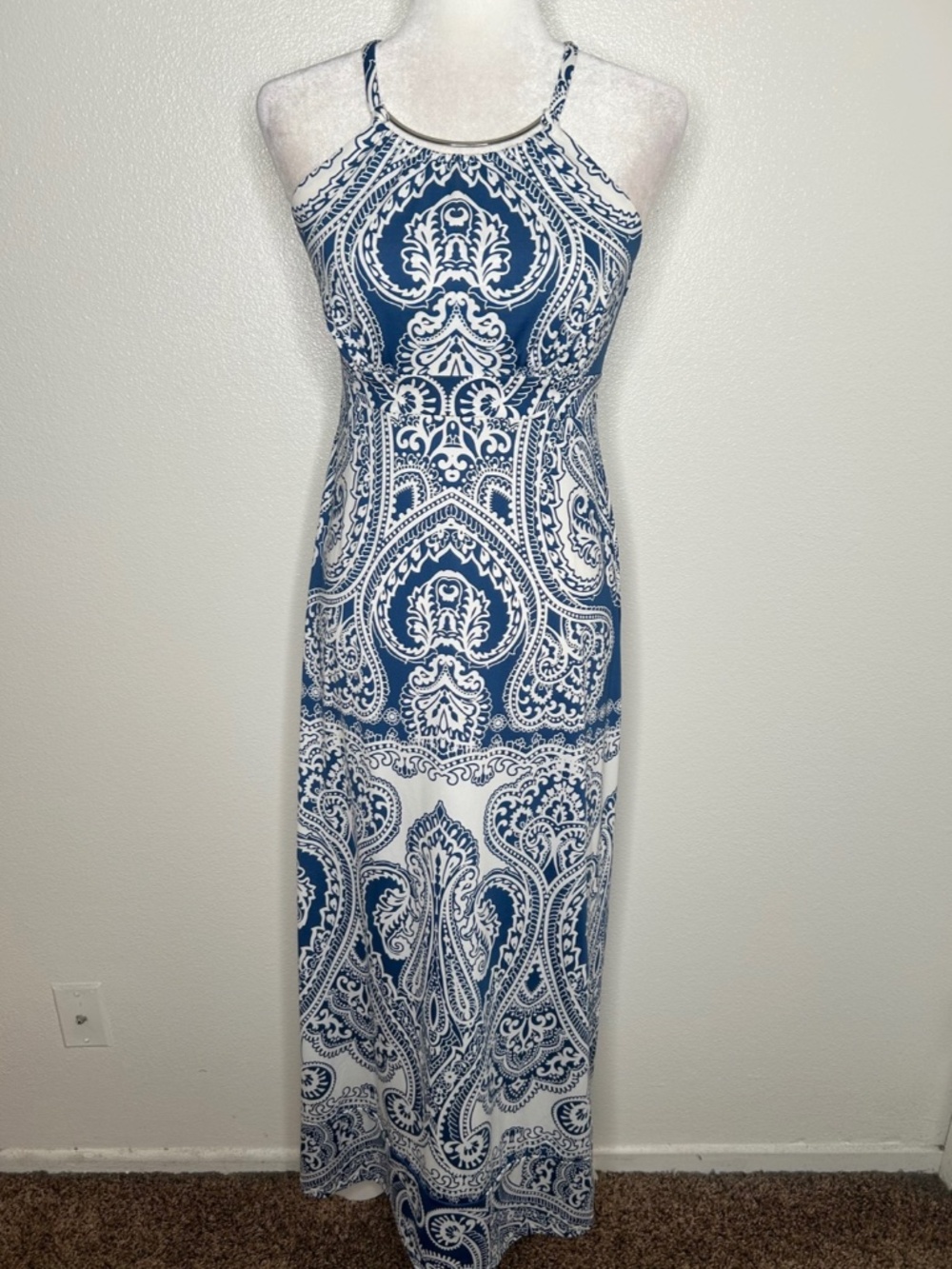 INC Womens Blue & White Paisley Print Sleeveless Maxi Dress Size PS EUC
